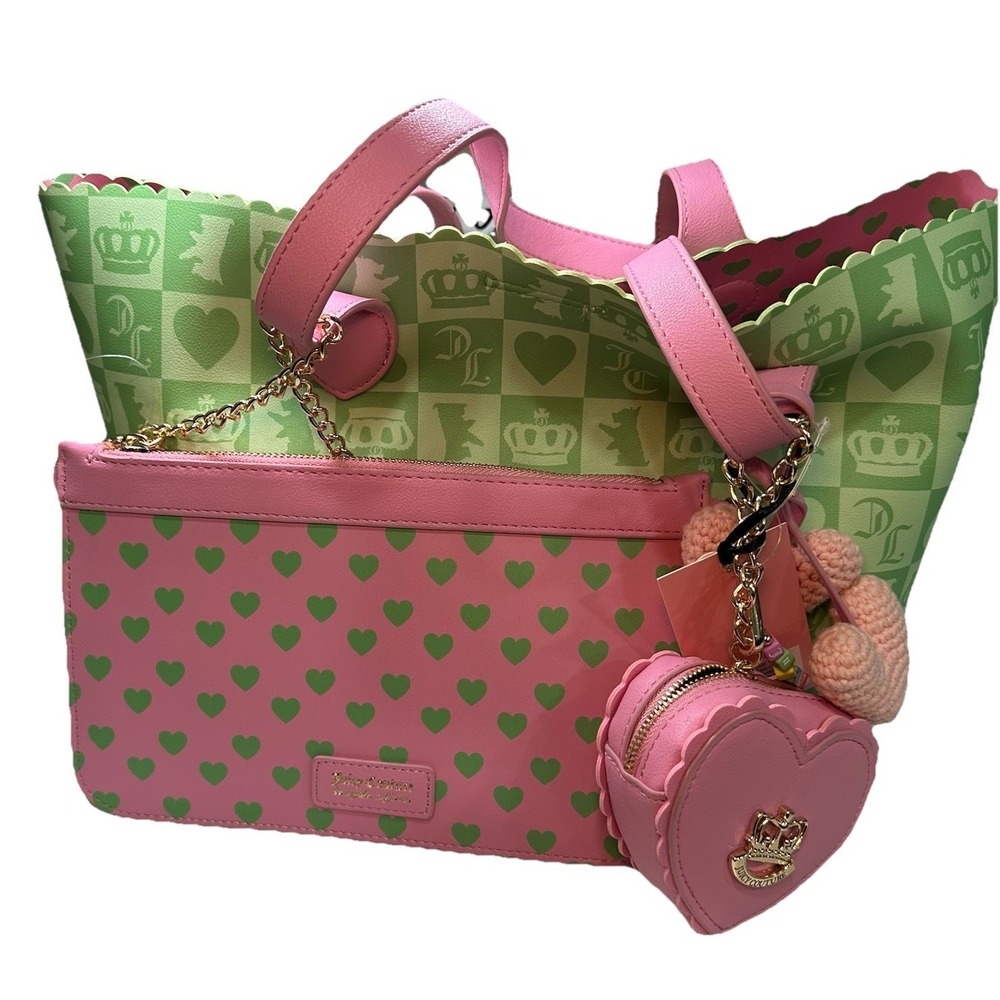 Juicy Couture Sweet Break Time Tote Bag 2-in-1 Retro Green Wristlet Coin Purse